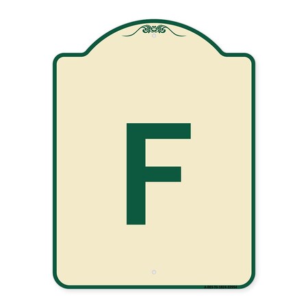 Signmission Designer Series Sign W/ Letter F, Tan & Green Heavy-Gauge Aluminum Sign, 24" x 18", TG-1824-22954 A-DES-TG-1824-22954